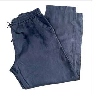 Jones New York 100% Linen Trousers Resort wear Black Drawstring Deep Pockets M